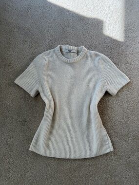 NA-KD Cream Ribbed Short Sleeve Sweater